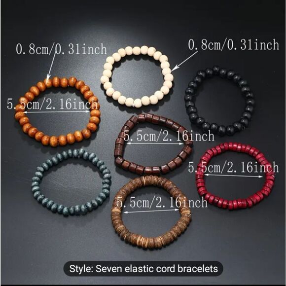 Men's beaded bracelets set 7pc black brown white new e65 - Picture 4 of 4